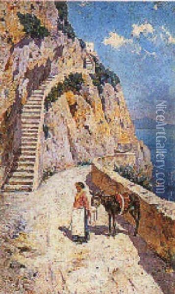 Capri, Isolana Con Somarello Oil Painting - Antonino Leto