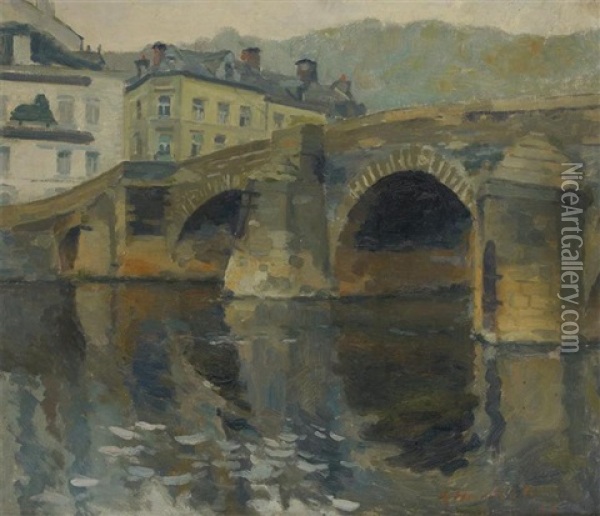 Pont Sur La Meuse Oil Painting - Gaston Haustrate