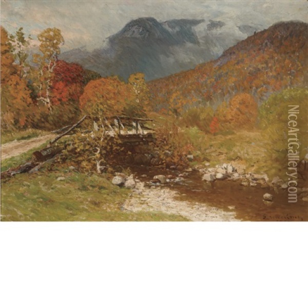 The Autumn Bridge In The Mountain Oil Painting - John Joseph Enneking