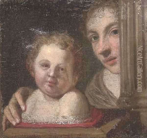 A mother and child at a casement Oil Painting - Florentine School