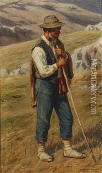 Wanderer In The Mountains Near Anticoli Oil Painting - Niels Frederik Schiottz-Jensen