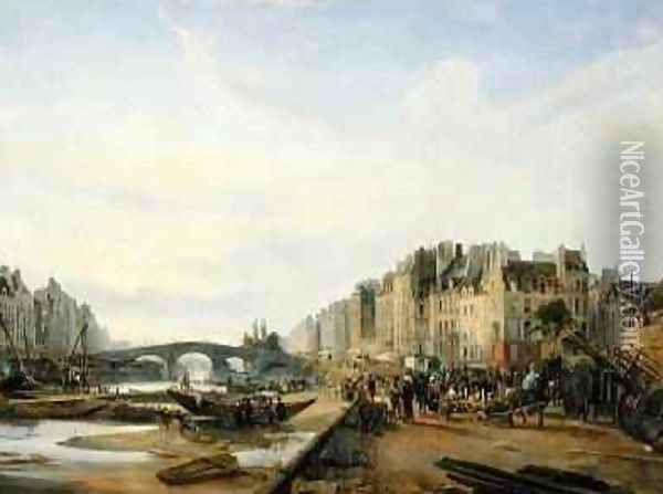 Pont Marie and the Quai Saint-Paul Oil Painting - Charles Louis Mozin