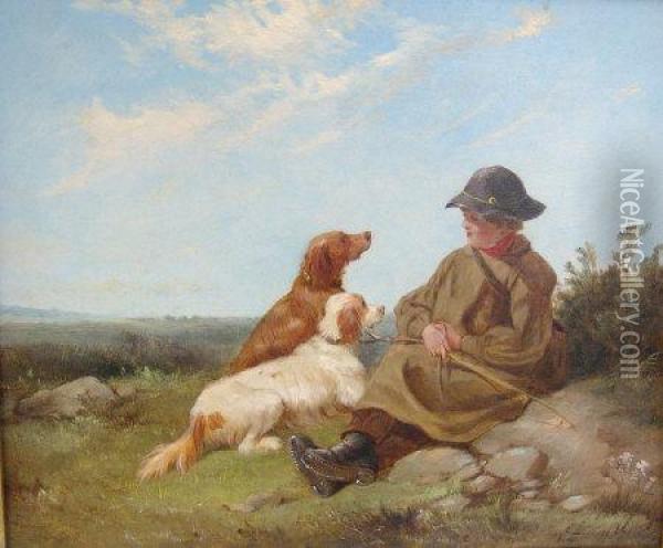 Figure And Dogs Amongst Oil Painting - J. Duvall