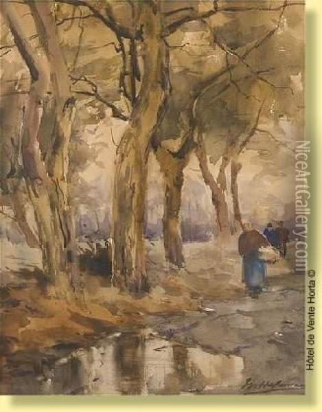 Promeneurs En Sous-bois Oil Painting - Maurice Hagemans