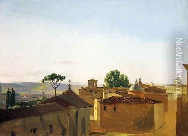 View on the Quirinal Hill, Rome Oil Painting - Simon-Joseph-Alexandre-Clement Denis