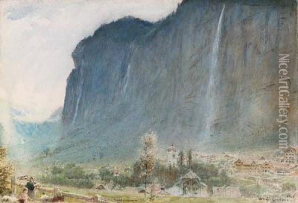 Lauterbrunnen Valley, Switzerland Oil Painting - Albert Goodwin