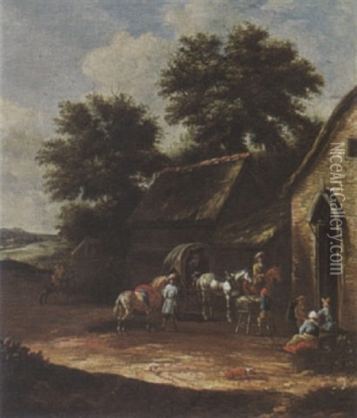 Travellers Resting Near An Inn Oil Painting - Barend Gael