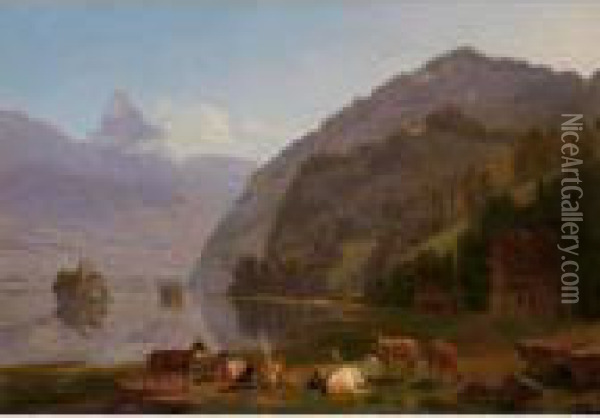 At Lake Lauerz Oil Painting - Johann Jakob Biedermann