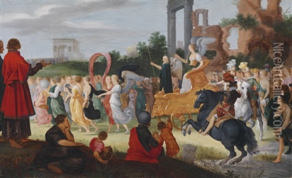 Allegorie Auf Den Triumphalen Einzug Erzherzog Ferdinands Iii. In Antwerpen Oil Painting - Louis de Caullery