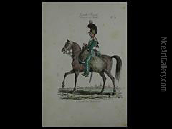 Garde Royale, Chasseur A Cheval No: 4, Cheval Des Ardennes Oil Painting - Carle Vernet