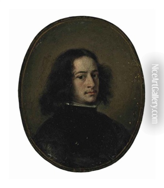 Portrait Of A Man, Bust-length, In Black Oil Painting - Claudio Coello