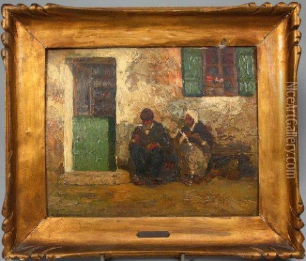 Orientaux Assis Devant Une Maison Oil Painting - Charles Henri Gaston Dagnac-Riviere