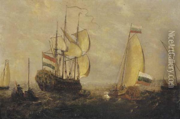 A Boeier, Dutch Man-o-war And A Bezan Yacht Oil Painting - Abraham Storck