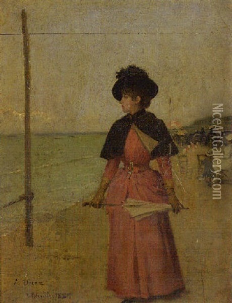 Elegante Sur La Plage De Villerville Oil Painting - Ernest-Ange Duez