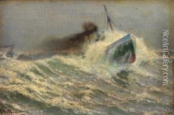 Dampbat I Storm Oil Painting - Carl Wilhelm Barth