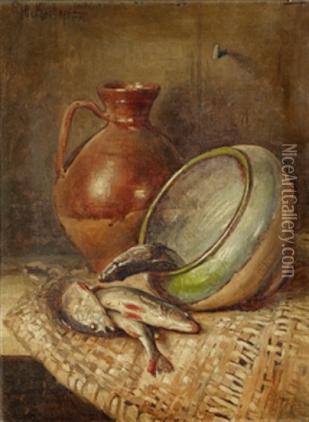 Still-life With Fish Oil Painting - Yuliy Yulevich Klever the Younger
