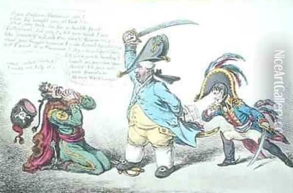 The Magnanimous Minister Chastising Prussian Perfidy Oil Painting - James Gillray
