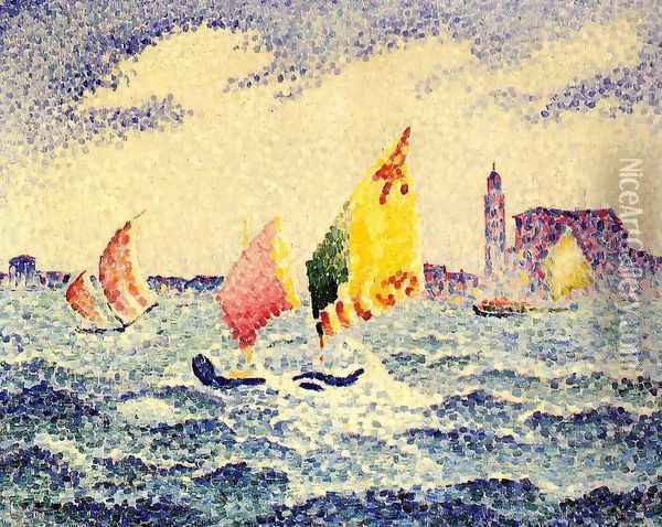 Sailboats near Chicago Oil Painting - Henri Edmond Cross