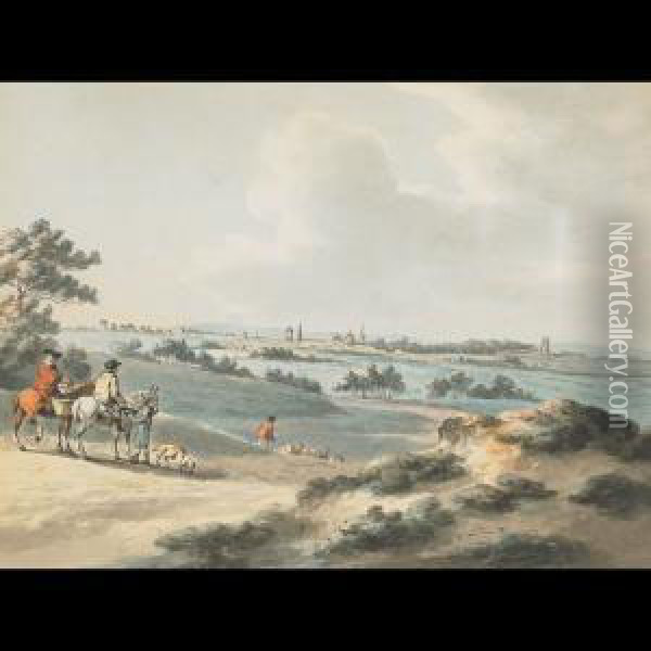 View Of Oxford With Figures On Horseback To The Fore Oil Painting - Peter La Cave