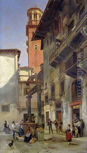 Via Mazzanti, Verona, 1880 Oil Painting - Jacques Carabain