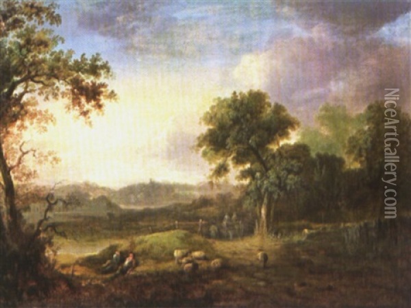 Landscape With Figures Oil Painting - John Glover