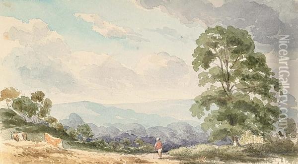 A Lone Figure Before A Rural Landscape, With 9 Other Views By The Same Hand Oil Painting - John Charles Denham