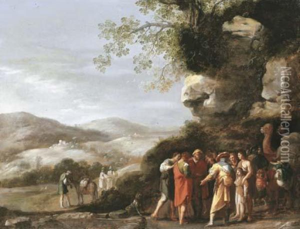 Joseph Sold Into Slavery Oil Painting - Cornelis Van Poelenburch