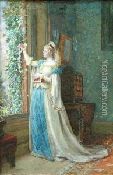Study Of Alady, Standing Before A Window Oil Painting - William Jabez Muckley
