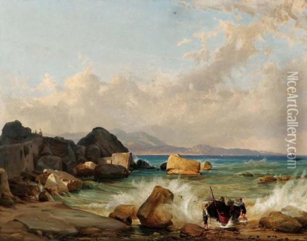 Marina Con Pescatori Oil Painting - Friedrich Nerly