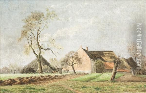 Landschaft Mit Gehoftim Fruhjahr Oil Painting - Gustave Albert