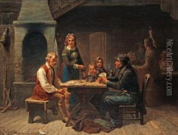 Playing Cards Oil Painting - Bengt Nordenberg
