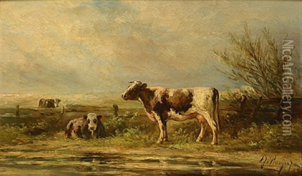 Koeien Bij Het Ven Oil Painting - Albert Jurardus van Prooijen