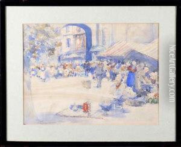 A Continental Open Air Market Oil Painting - Victor Noble Rainbird