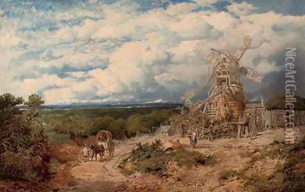 Figures before a windmill, near Nottingham Oil Painting - Edward H. Niemann