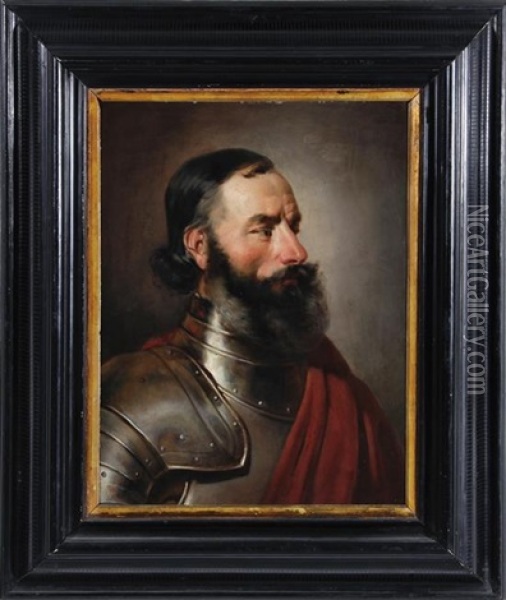 Portrait Of A Man In Armor (probably Francesco Maria I Della Rovere, Duke Of Urbino) Oil Painting - Carl Pischinger