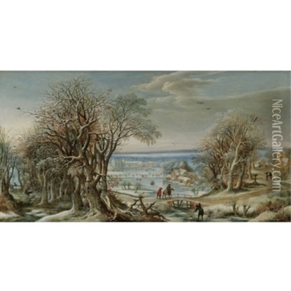 A View Of The Abbey Of Groenendael Near Brussels In Winter Oil Painting - Denis van Alsloot