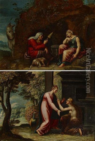 Vrouwen Bij De Grot En Zondares Oil Painting - Johann Rottenhammer