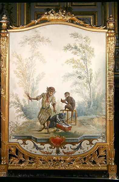 Screen depicting a monkey reading lesson Oil Painting - Christophe Huet
