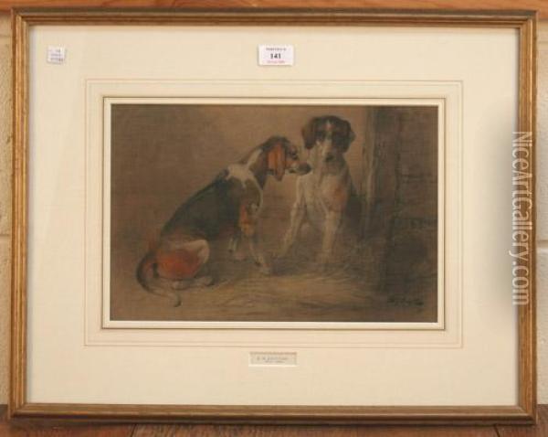 Study Of Two Hounds At A Barn Door Oil Painting - Edward Robert Smythe