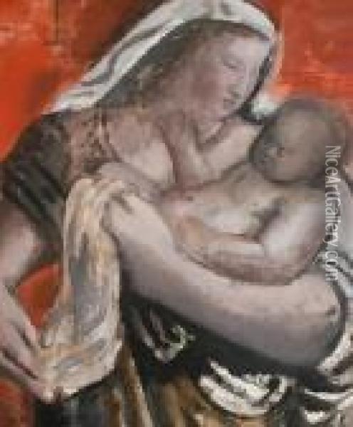 Mother And Child Oil Painting - Bernard Meninsky
