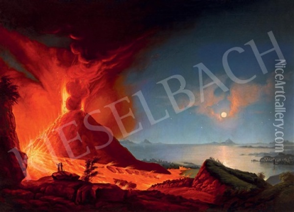 Eruption Of Vesuvius Oil Painting - Pal Szinyei Merse