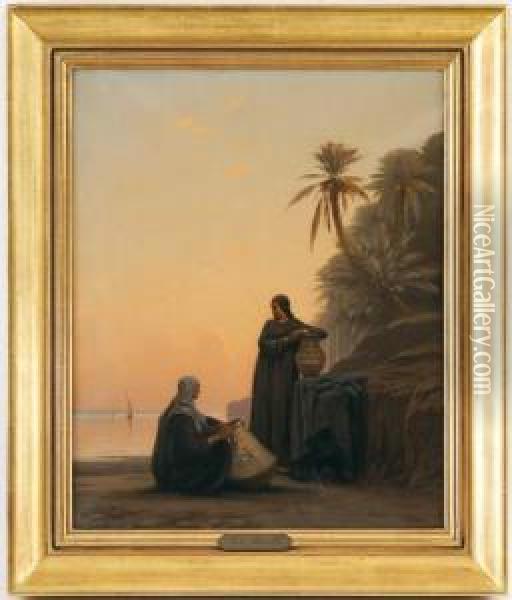 Rencontre Au Bord Dunil Oil Painting - Auguste Louis Veillon
