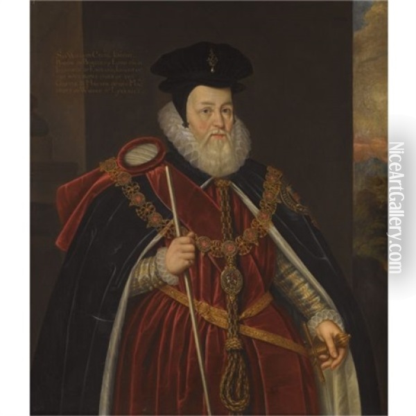 Portrait Of William Cecil, Lord Burghley (1520-1598), Wearing Garter Robes Oil Painting - Marcus Gerards the Younger