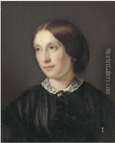 Portrait Of A Lady, Bust-length In A Black Dress With White Lace Collar Oil Painting - Guido Phillip Schmitt