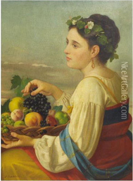 Muchacha Con Frutas Oil Painting - Antonio Mancini