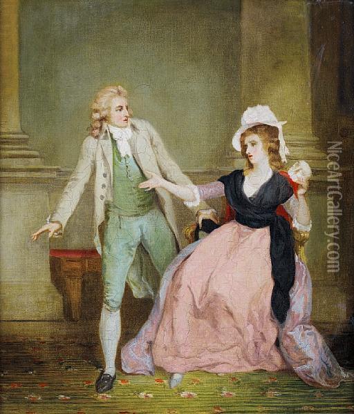 Mr Bannister And Miss Collins In A Scene From Oil Painting - Francis Wheatley