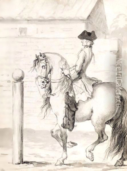 A Gentleman On A Horse By A Training Post Oil Painting - John Vanderbank