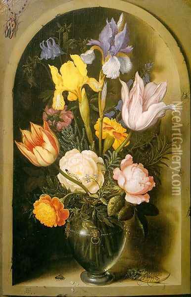 Flowers in a Glass Vase, approx. 1619 Oil Painting - Ambrosius the Elder Bosschaert