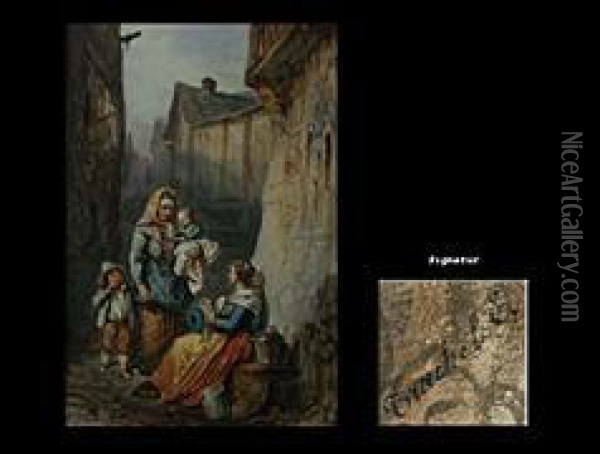 Genreszene In Italienischem Stadtchen Oil Painting - Ercole, Hercule Trachel