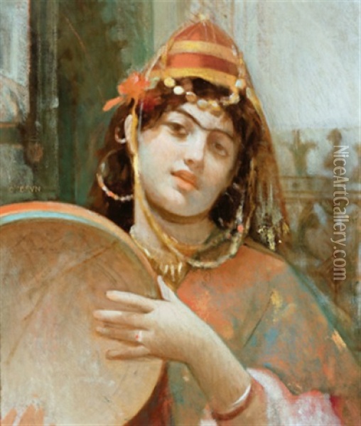 Orientalin Mit Tamburin Oil Painting - Charles Guillaume Brun